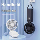Navy Blue Portable Handheld Fan with 2000mAh Battery - 3-in-1 Design for Desk, Handheld, and Hanging Use (Model Q3) - Side View