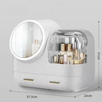 Ivory  White LED Vanity Makeup Organizer with Partition Storage and Touch-Control Mirror - Large Capacity Cosmetic Box