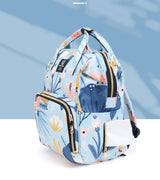 Large Capacity Multi-Functional Baby Diaper Backpack - Stylish and Travel-Friendly Mummy Bag  floral Blue - Top-Down View