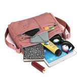 Lightweight Nylon Crossbody Shoulder Bag - Gray, Adjustable Strap, Multi-Pocket Design - Front View