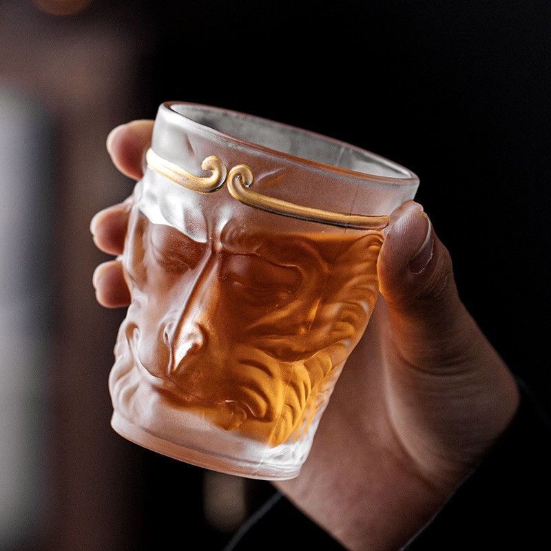 Black Myth Wukong frosted crystal glass cup with gold detailing, 110 ml, frosted glass finish