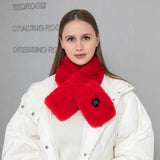 Red Adjustable Electric Heated Scarf with Plush Fabric - 3 Heat Settings - Front View