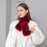 Wine Red Adjustable Electric Heated Scarf with Plush Fabric - 3 Heat Settings - Front View