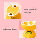 Ceramic Elevated Pet Food Bowl - Cute Pitaya Pattern Design for Cats and Small Dogs - Top-Down View