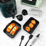 9-Piece Air Fryer Accessories Set - Silicone Liners, Grill Racks, Cooking Tools - Front View