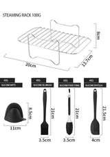 9-Piece Air Fryer Accessories Set - Silicone Liners, Grill Racks, Cooking Tools - Top-Down View