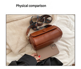 Beige Vintage PU Leather Shoulder Bag with Adjustable Strap - Compact and Stylish - Side View