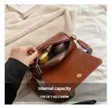 Beige Vintage PU Leather Shoulder Bag with Adjustable Strap - Compact and Stylish - Top-Down View