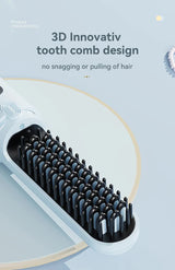 Cordless Hair Straightener Brush with Adjustable Temperature - Blue - Top-Down View