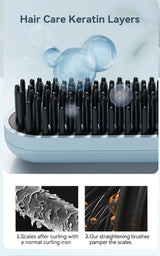 Cordless Hair Straightener Brush with Adjustable Temperature - Black - 45-Degree Angle