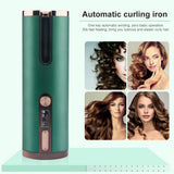 Cordless Automatic Hair Curler with Adjustable Temperature - Black - Front View