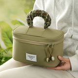 Portable Waterproof Cosmetic Bag with Handle - Pale Green - Side View