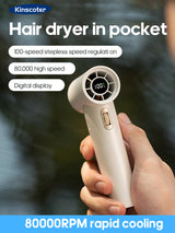 White Portable High-Speed Turbo Fan with 2000mAh Battery and Multiple Attachments - Side View