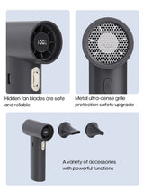 White Portable High-Speed Turbo Fan with 2000mAh Battery and Multiple Attachments - 45-Degree Angle