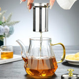 Elegant Glass Teapot with Gold Handle and Stainless Steel Infuser - 1000ml Capacity - Front View