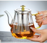 Elegant Glass Teapot with Gold Handle and Stainless Steel Infuser - 1000ml Capacity - 45-Degree Angle