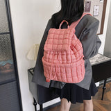 Lightweight Quilted Nylon Backpack with Adjustable Straps - Watermelon Red - Front View