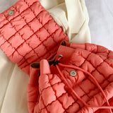 Lightweight Quilted Nylon Backpack with Adjustable Straps - Watermelon Red - Side View