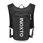 Lightweight Hydration Running Vest with 5L Capacity and Reflective Strips, Black backpack with white text