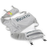Lightweight Hydration Running Vest with 5L Capacity and Reflective Strips, Black backpack with white text - Top-Down View