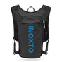 Lightweight Hydration Running Vest with 5L Capacity and Reflective Strips, Black backpack with blue text