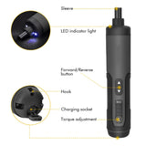 3.6V Li-ion Cordless Electric Screwdriver Set with 24 Bits, LED Light, and Torque Adjustment, 300rmp - Side View