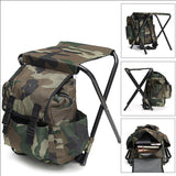 Camo Foldable Backpack Stool for Outdoor Camping, Fishing, and Hiking - Front View