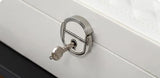 White Luxury Quilted Jewelry Storage Box with Mirror and Multi-Layer Compartments - 45-Degree Angle