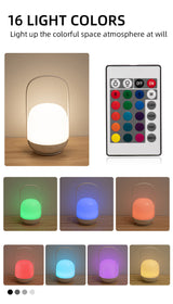 Portable LED Night Light with 16 Colors, 4 Dimming Modes, and Remote Control - Top-Down View