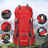 Turquoise 60L Waterproof Hiking Backpack with Multi-Pocket Design for Outdoor Adventures - Top-Down View