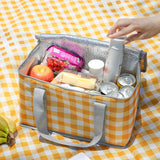 2PCS Red Insulated Picnic Lunch Bag with Checkered Design, Thermal Storage for Hot and Cold Items - Front View