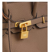 Pink Elegant PU Leather Handbag with Lock Decoration - Structured Tote Bag for Women - Front View