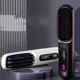 Black Wireless Hair Straightening Brush - Compact and Rechargeable Styling Tool - Front View