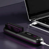 White Wireless Hair Straightening Brush - Compact and Rechargeable Styling Tool - Side View