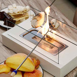 Not removable Portable Tabletop Bioethanol Fireplace - White Rectangular Design with Glass Shields