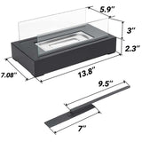 Not removable Portable Tabletop Bioethanol Fireplace - White Rectangular Design with Glass Shields
