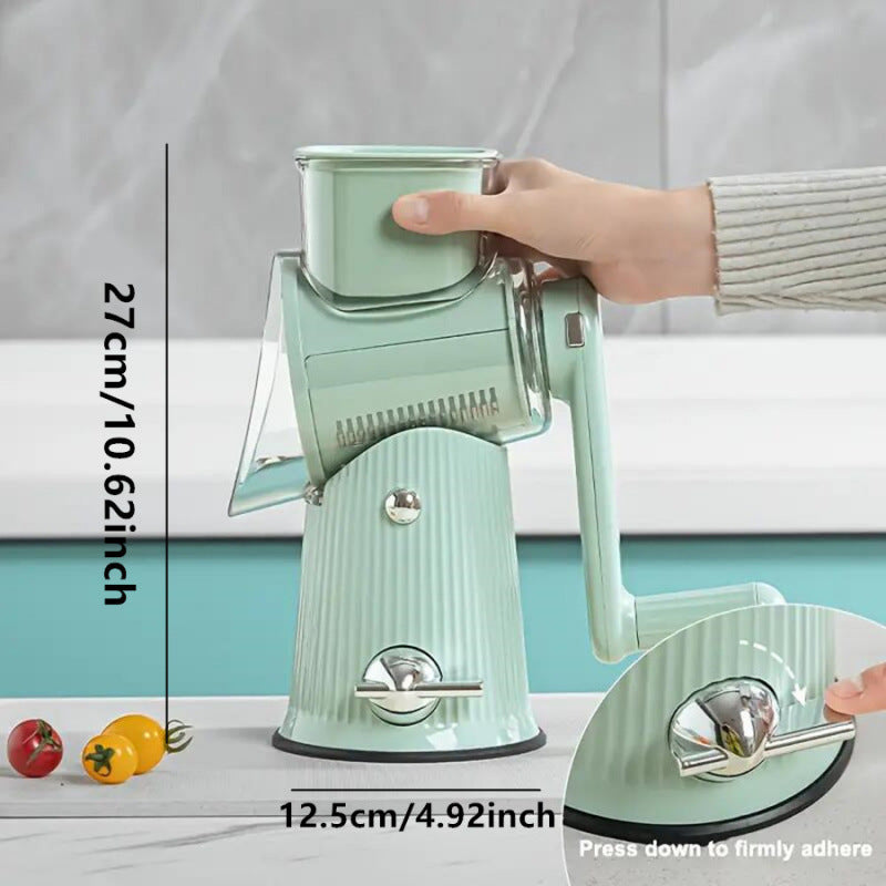 Green Multifunctional Manual Rotary Vegetable Slicer with 10 Blades ??Safe and Easy-to-Use