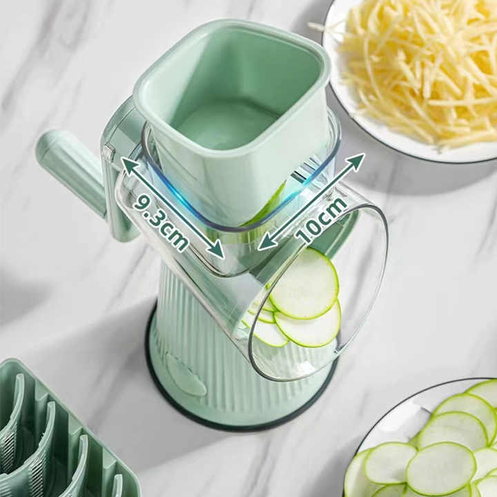 Green Multifunctional Manual Rotary Vegetable Slicer with 10 Blades ??Safe and Easy-to-Use