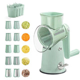 Green Multifunctional Manual Rotary Vegetable Slicer with 10 Blades ??Safe and Easy-to-Use