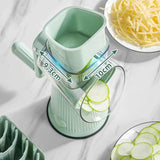 White Multifunctional Manual Rotary Vegetable Slicer with 10 Blades - Safe and Easy-to-Use - Side View