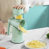 White Multifunctional Manual Rotary Vegetable Slicer with 10 Blades - Safe and Easy-to-Use - Top-Down View