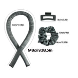 5PCS Gray Heatless Hair Curling Set with Scrunchie and Hair Clip - Silk Curling Ribbon - Side View