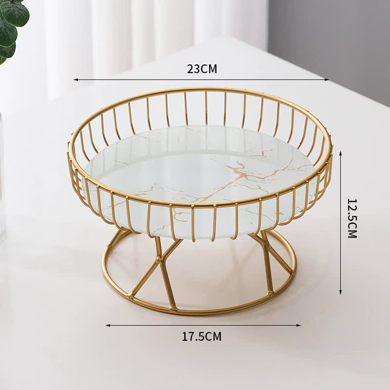 Elegant Iron Art Glass Serving Tray(White Glass) ??Round Design with Gold Finish