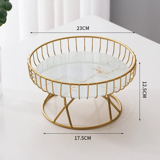 Elegant Iron Art Glass Serving Tray(White Glass) ??Round Design with Gold Finish