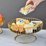 Elegant Iron Art Glass Serving Tray(Black Glass) - Round Design with Gold Finish - Front View