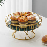 Elegant Iron Art Glass Serving Tray(Black Glass) -Round Design with Gold Finish 27*13.5*17.5cm - 45-Degree Angle