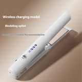 White Portable Wireless Hair Straightener with Adjustable Temperature - USB Type-C Charging, Lightweight Design - Top-Down View