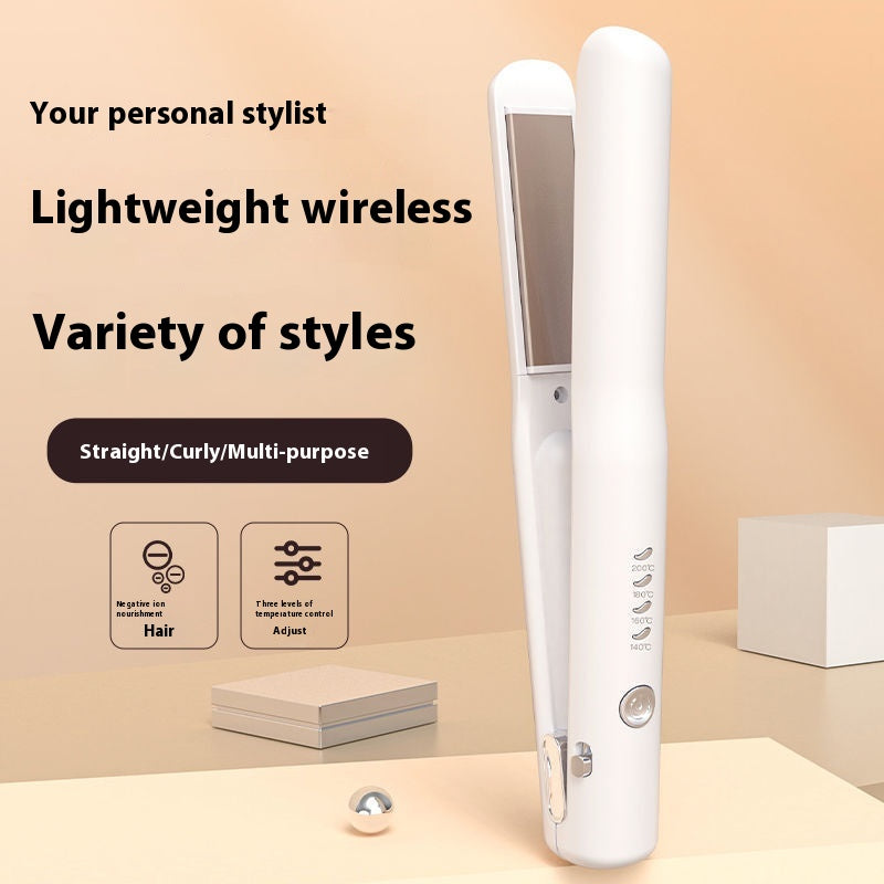 Black Portable Wireless Hair Straightener with Adjustable Temperature - USB Type-C Charging, Lightweight Design