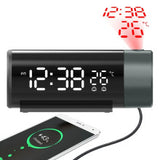 Projection Alarm Clock with LED Display - Dual Alarms and USB Charging - Front View