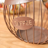 Gold Handcrafted Coffee Capsule Storage Basket - Vintage Iron Art Design - 45-Degree Angle